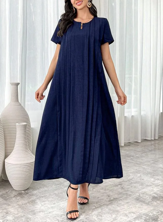 تايك تو فستان طويل بياقة مستديرة وكسرات مطوية